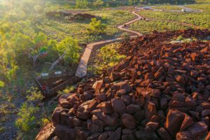 Murujuga rock art boardwalk opening event drone photo